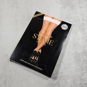 Honey Birdette Sylvie UV Light Ivory Glow Stay Up Stockings Spiderweb Print, L